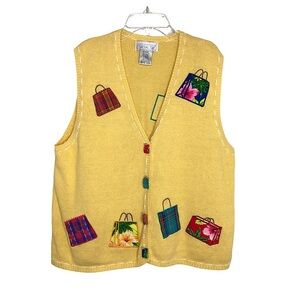 Mandal Bay Vintage Women's Knitted & Patchwork  SHOP TIL YOU DROP Yellow Vest L